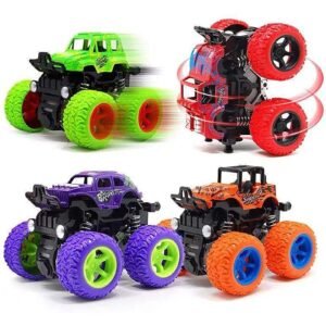Monster Truck Toys - 4 Pack Friction Powered Toy Motorcycle Cars Push and Go Car Truck Playset for Boys Girls Toddler Aged 3 4 5 6 7 Year Old Gifts for Kids Christmas Birthday Party A