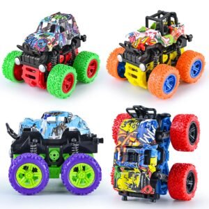 Monster Truck Toys - 4 Pack Friction Powered Toy Motorcycle Cars Push and Go Car Truck Playset for Boys Girls Toddler Aged 3 4 5 6 7 Year Old Gifts for Kids Christmas Birthday Party B