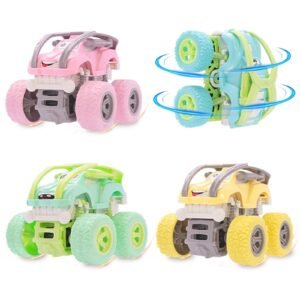Monster Truck Toys - 4 Pack Friction Powered Toy Motorcycle Cars Push and Go Car Truck Playset for Boys Girls Toddler Aged 3 4 5 6 7 Year Old Gifts for Kids Christmas Birthday Party E